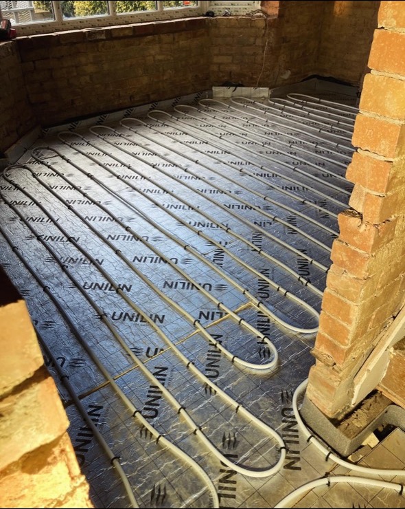 Underfloor heating pipework installation before screed